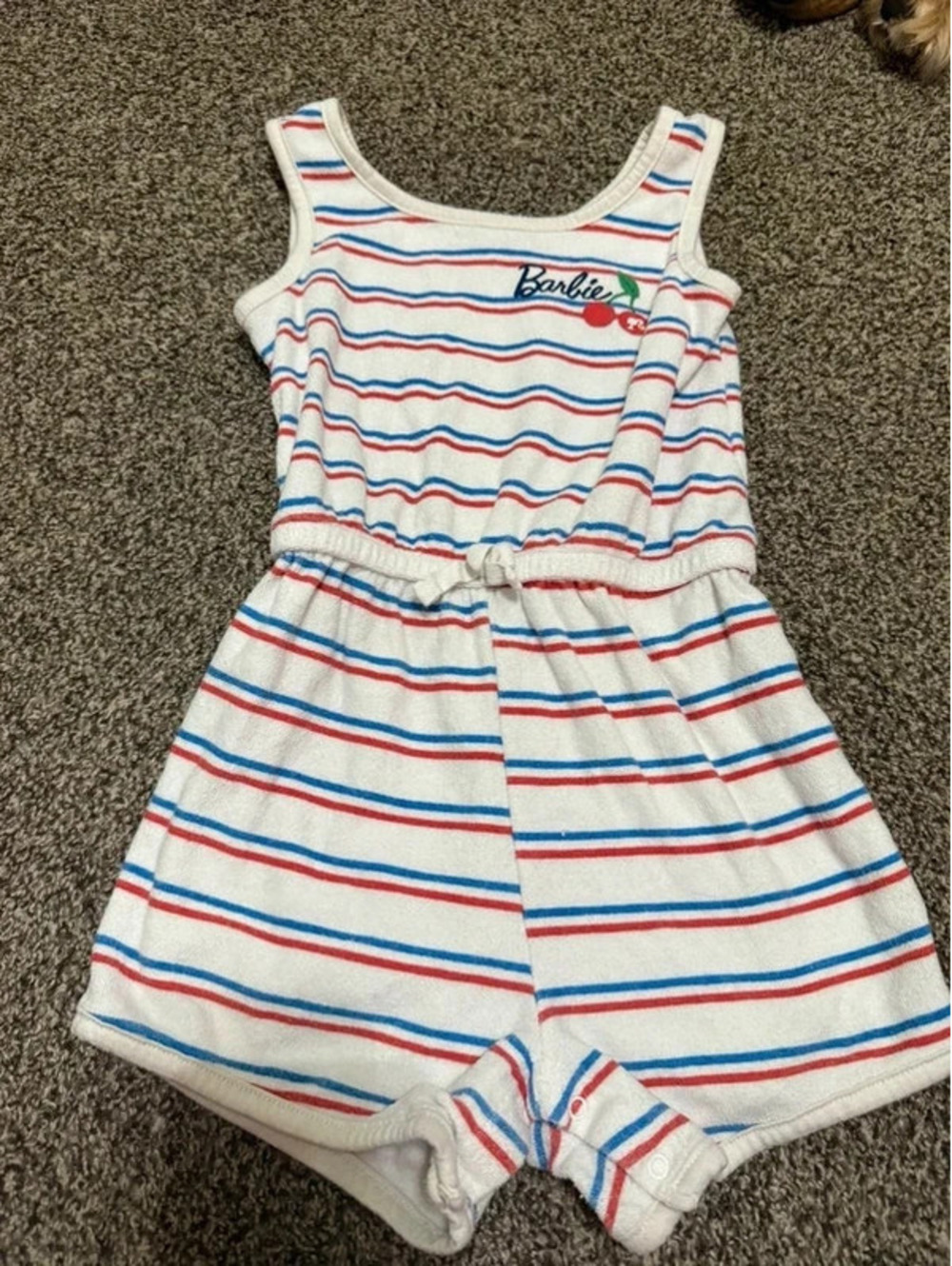Barbie Girls 5T White Red Blue Striped Sleeveless Romper